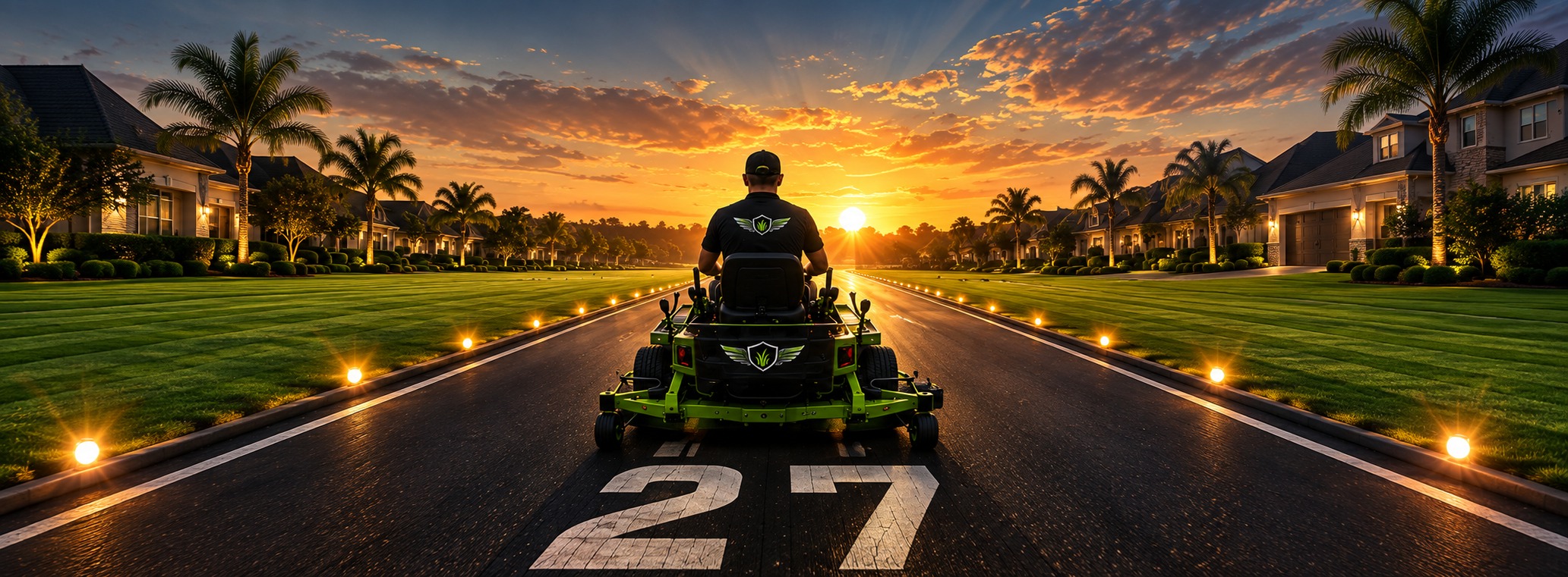Final Approach Lawn Care mower on runway 27